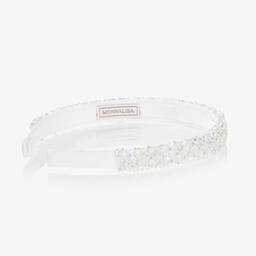 Monnalisa-Girls White Crystal Hairband | Childrensalon Outlet