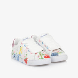 Monnalisa-Girls White Enchanted Leather Sneakers | Childrensalon Outlet