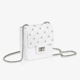 Monnalisa Шик-Girls White Faux Patent Shoulder Bag (14cm) | Childrensalon Outlet