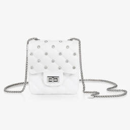Monnalisa Шик-Girls White Faux Patent Shoulder Bag (14cm) | Childrensalon Outlet