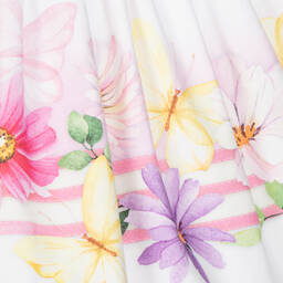 Monnalisa-Girls White Floral Cotton Butterfly Dress | Childrensalon Outlet