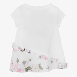Monnalisa-Girls White Floral Cotton Disney T-Shirt | Childrensalon Outlet