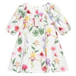 Monnalisa-Girls White Floral Dress | Childrensalon Outlet