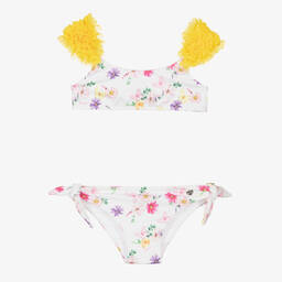 Monnalisa-Girls White Floral & Frills Bikini | Childrensalon Outlet