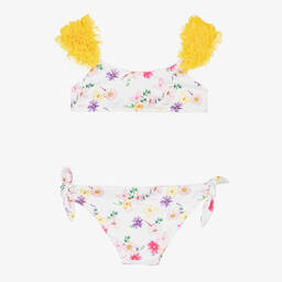 Monnalisa-Girls White Floral & Frills Bikini | Childrensalon Outlet
