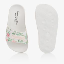 Monnalisa-Белые шлепанцы с цветами для девочек | Childrensalon Outlet