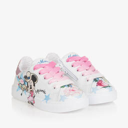 Monnalisa-Girls White Leather Disney Trainers | Childrensalon Outlet