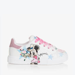 Monnalisa-Girls White Leather Disney Trainers | Childrensalon Outlet
