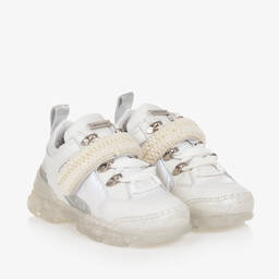 Monnalisa-Girls White Leather & Pearl Trainers | Childrensalon Outlet