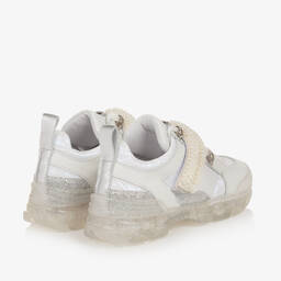 Monnalisa-Girls White Leather & Pearl Trainers | Childrensalon Outlet