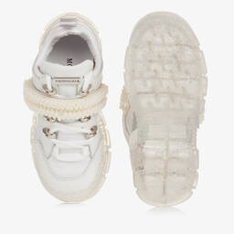 Monnalisa-Girls White Leather & Pearl Trainers | Childrensalon Outlet