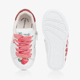 Monnalisa-Girls White Leather Strawberry Trainers | Childrensalon Outlet