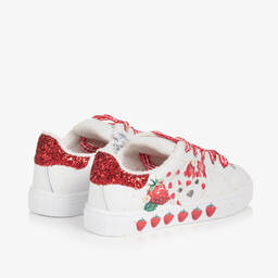 Monnalisa-Girls White Leather Strawberry Trainers | Childrensalon Outlet