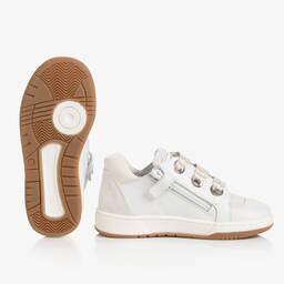 Monnalisa-Girls White Leather Trainers | Childrensalon Outlet