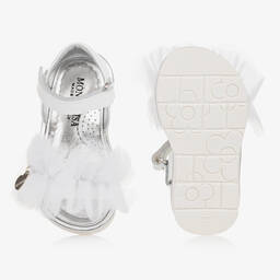 Monnalisa-Girls White Leather & Tulle Frill Sandals | Childrensalon Outlet