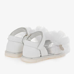 Monnalisa-Girls White Leather & Tulle Frill Sandals | Childrensalon Outlet