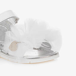 Monnalisa-Girls White Leather & Tulle Frill Sandals | Childrensalon Outlet