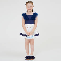 Monnalisa-Girls White Nautical Cotton Skirt | Childrensalon Outlet