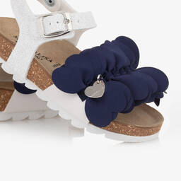 موناليزا-صندل بعروة معدنية جلد صناعي لون أبيض وكحلي | Childrensalon Outlet