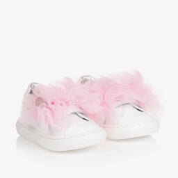Monnalisa-Girls White & Pink Ruffle Trainers | Childrensalon Outlet
