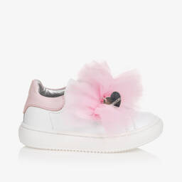 Monnalisa-Girls White & Pink Ruffle Trainers | Childrensalon Outlet