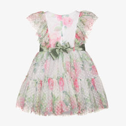 Monnalisa-Girls White & Pink Tulle Dress | Childrensalon Outlet