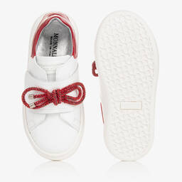 Monnalisa-Бело-красные кроссовки с бантиками со стразами | Childrensalon Outlet