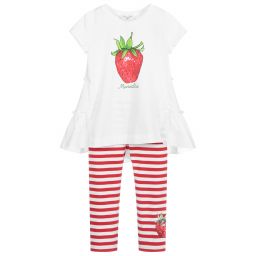 Monnalisa-Girls White & Red Leggings Set | Childrensalon Outlet