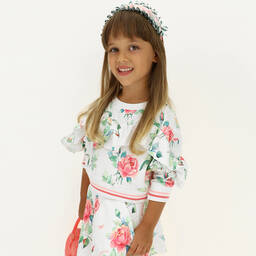 Monnalisa-Girls White Rose Sweatshirt | Childrensalon Outlet