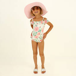 Monnalisa-Белый купальник с розами для девочек | Childrensalon Outlet