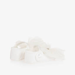 Monnalisa-Girls White Satin Bow Shoes | Childrensalon Outlet