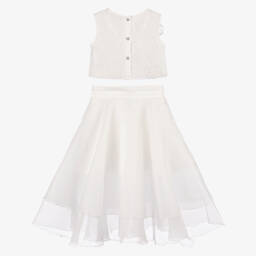 Monnalisa-طقم بناتي أبيض مزين بالترتر والأورجانزا | Childrensalon Outlet