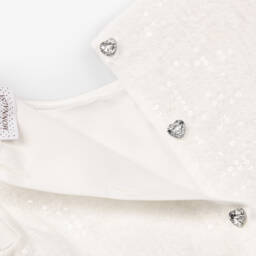 Monnalisa-طقم بناتي أبيض مزين بالترتر والأورجانزا | Childrensalon Outlet