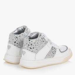 Monnalisa-Girls White & Silver High-Top Trainers | Childrensalon Outlet
