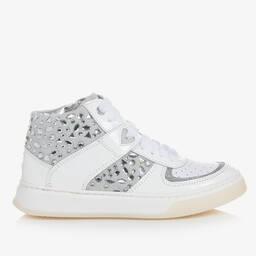 Monnalisa-Girls White & Silver High-Top Trainers | Childrensalon Outlet