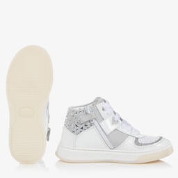 Monnalisa-Girls White & Silver High-Top Trainers | Childrensalon Outlet
