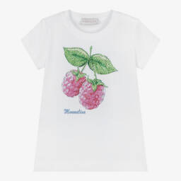 Monnalisa-Girls White Sparkling Raspberry Tee | Childrensalon Outlet
