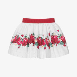 Monnalisa-Girls White Strawberry Cotton Skirt | Childrensalon Outlet
