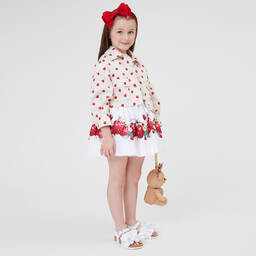 Monnalisa-Girls White Strawberry Cotton Skirt | Childrensalon Outlet