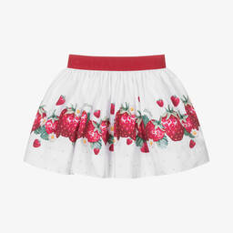 Monnalisa-Girls White Strawberry Cotton Skirt | Childrensalon Outlet