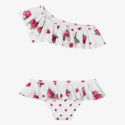 Monnalisa-Girls White Strawberry Ruffle Bikini | Childrensalon Outlet