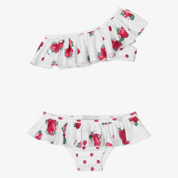Monnalisa-Girls White Strawberry Ruffle Bikini | Childrensalon Outlet