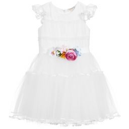 Monnalisa Chic-Girls White Tulle Dress | Childrensalon Outlet