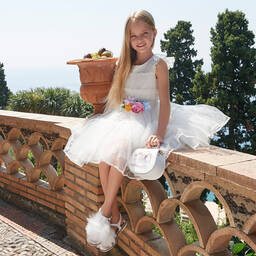 Monnalisa Chic-Girls White Tulle Dress | Childrensalon Outlet