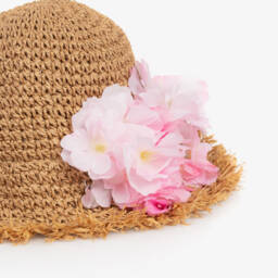 Monnalisa-Girls Woven Beige Raffia Hat | Childrensalon Outlet