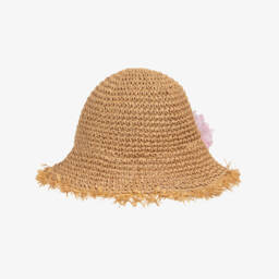 Monnalisa-Girls Woven Beige Raffia Hat | Childrensalon Outlet