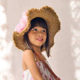 Monnalisa-Girls Woven Beige Raffia Hat | Childrensalon Outlet