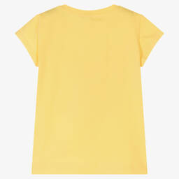 Monnalisa-Желтая хлопковая футболка с сердцем из пайеток | Childrensalon Outlet