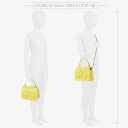 Monnalisa-Girls Yellow Leather Bow Handbag (21cm)  | Childrensalon Outlet