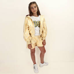 Monnalisa-Gold Cotton Hooded Jacket  | Childrensalon Outlet